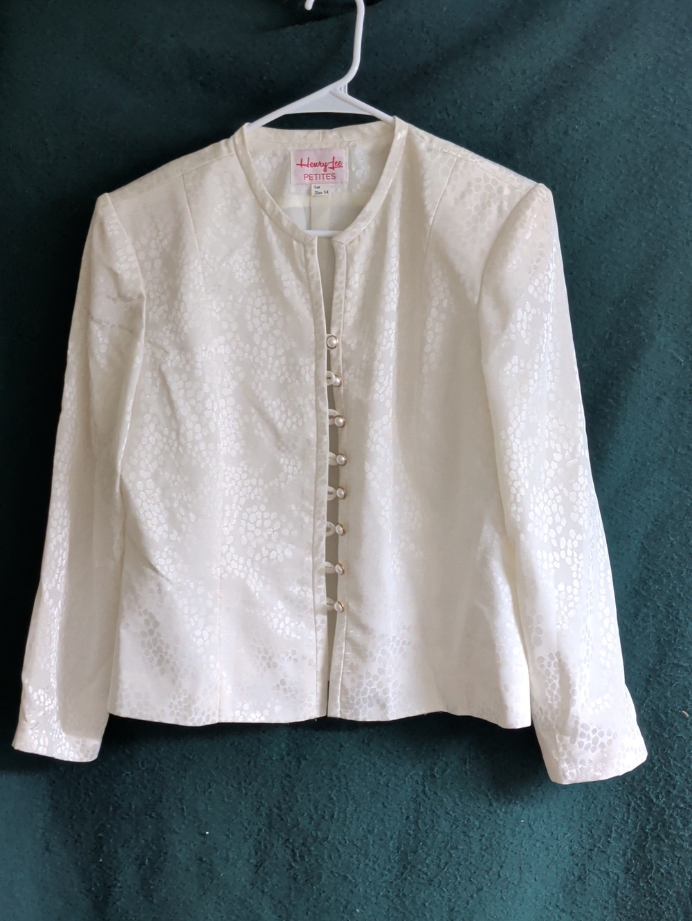Laundry By Shelli Segal Cream Collarless Pearl-Button Jacket